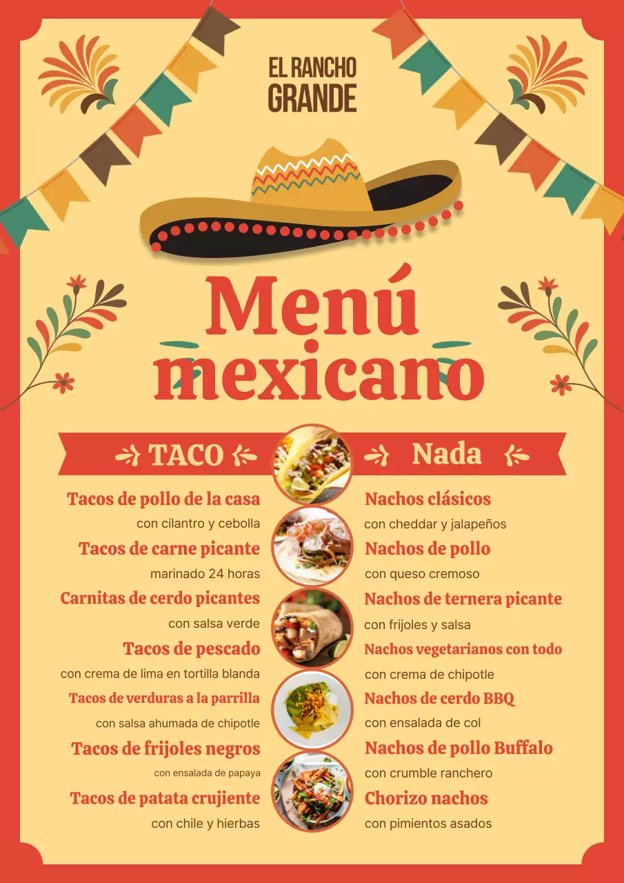 Póster de diseño de menú mexicano tradicional rojo