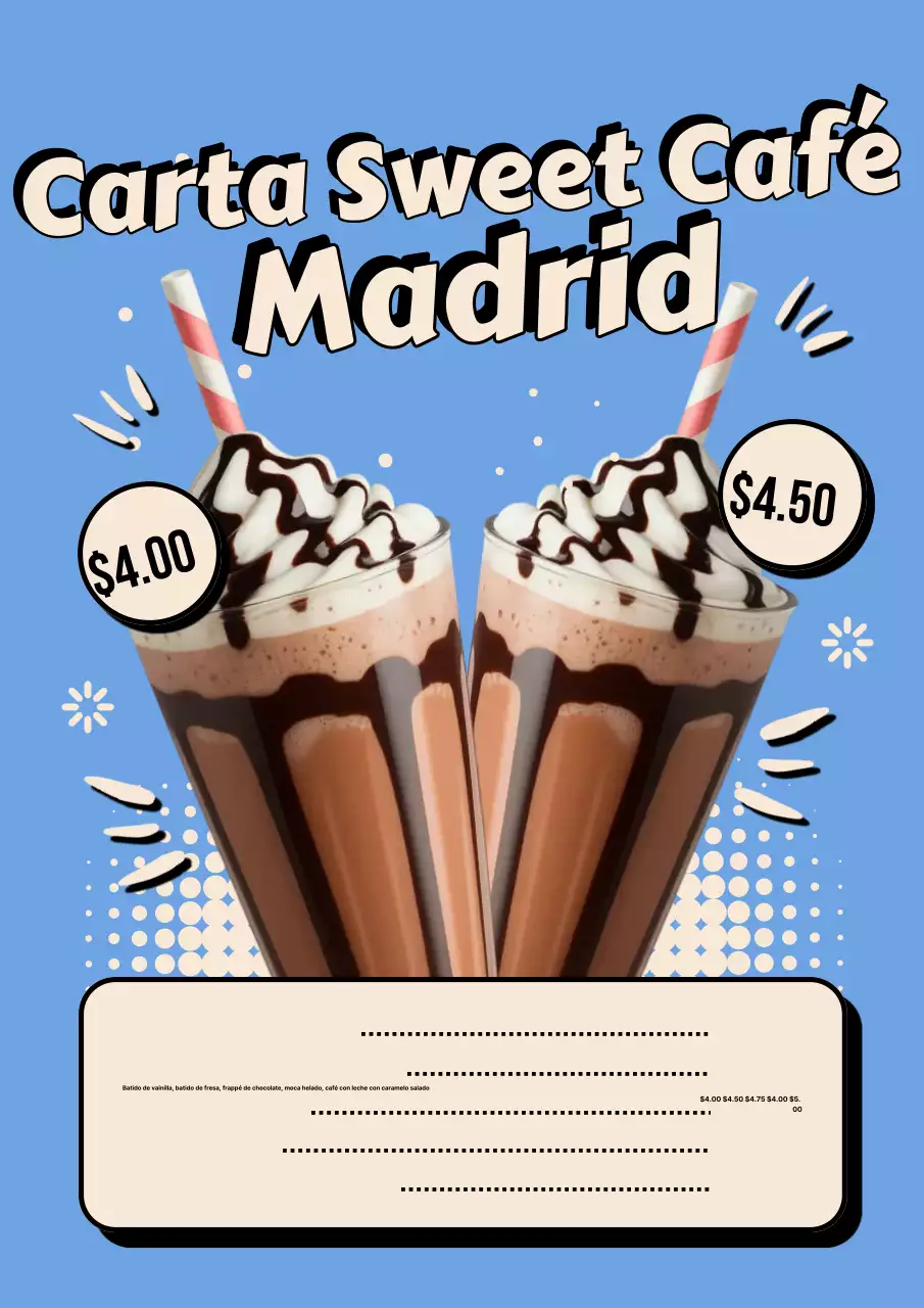 Póster de menú de cafetería retro azul