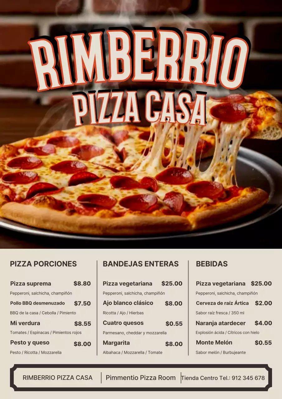 Póster retro de menú de pizza naranja