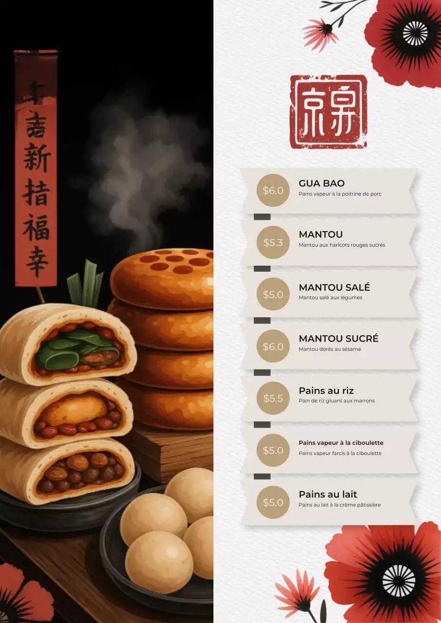 Affiche de menu de cuisine traditionnelle rouge