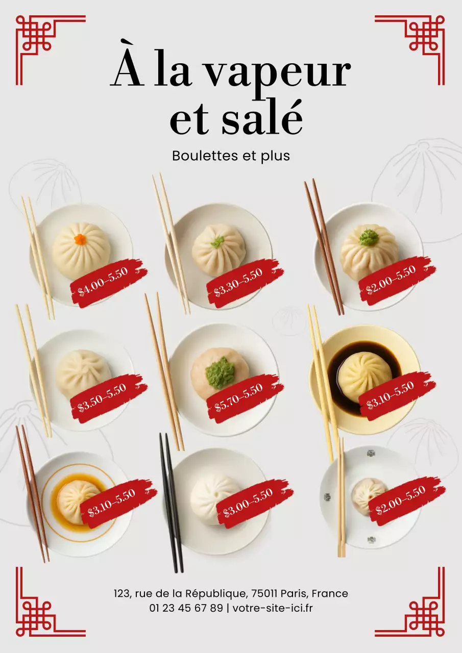 Affiche de menu de cuisine moderne beige