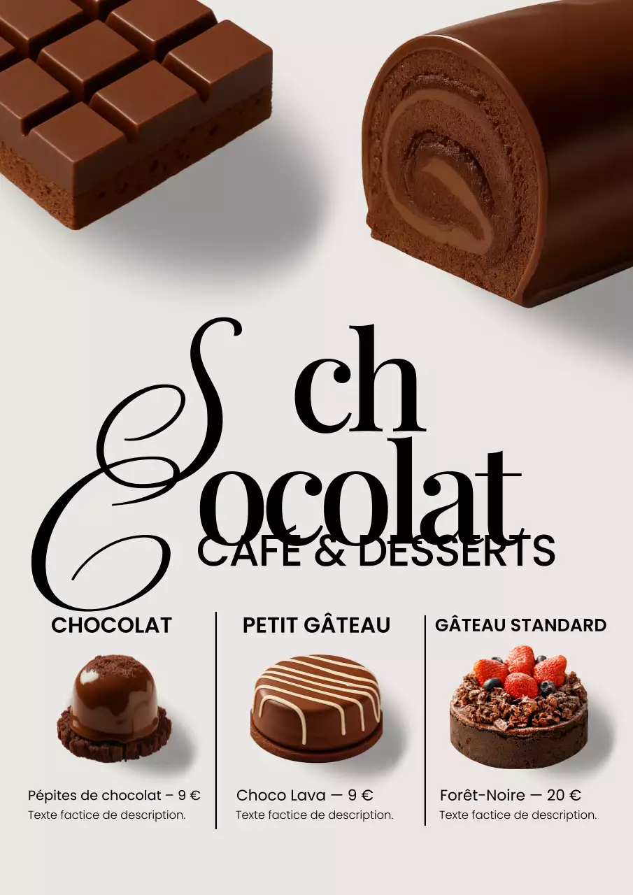 Affiche de menu de desserts élégants marron