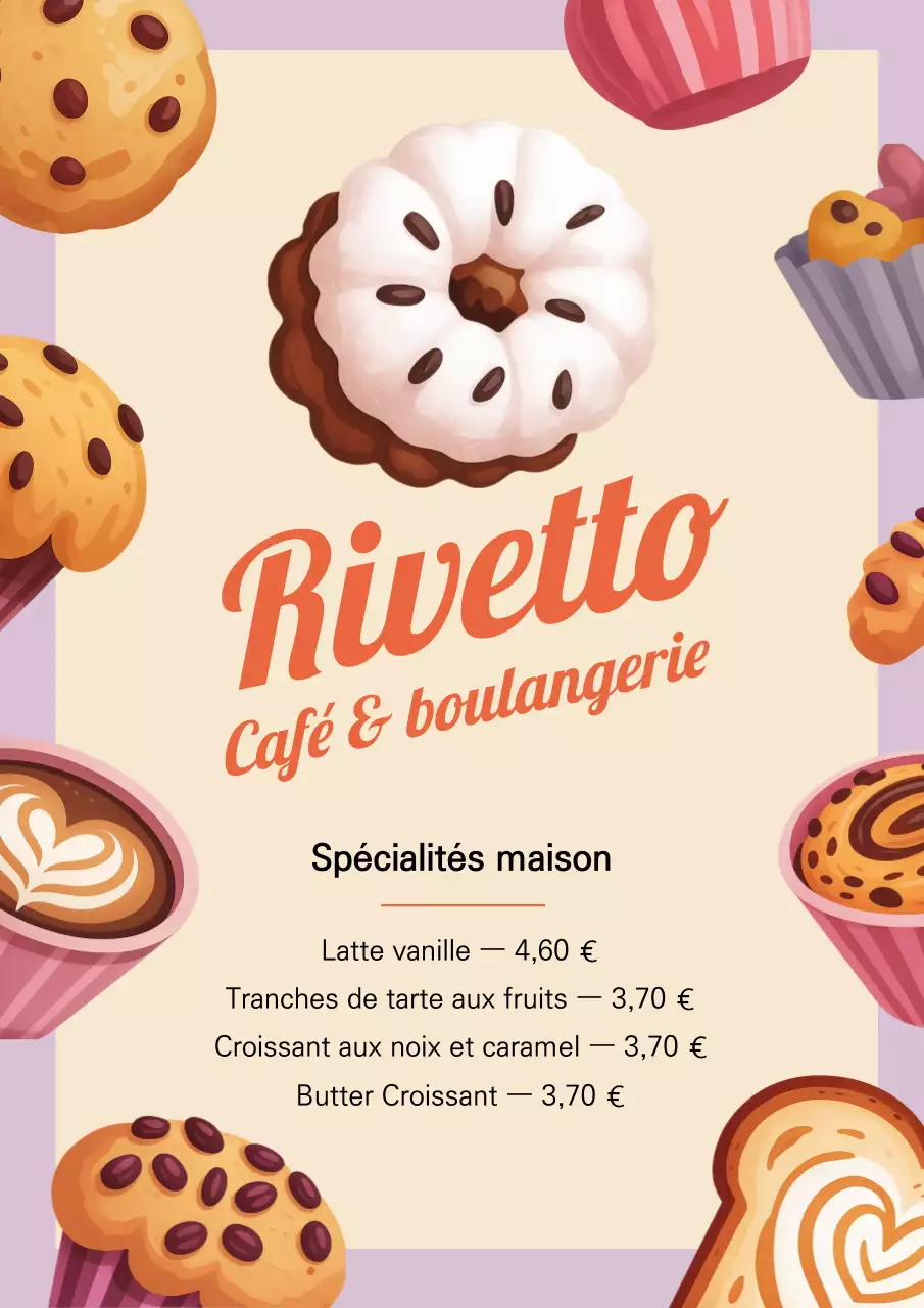 Affiche de menu de boulangerie rétro beige