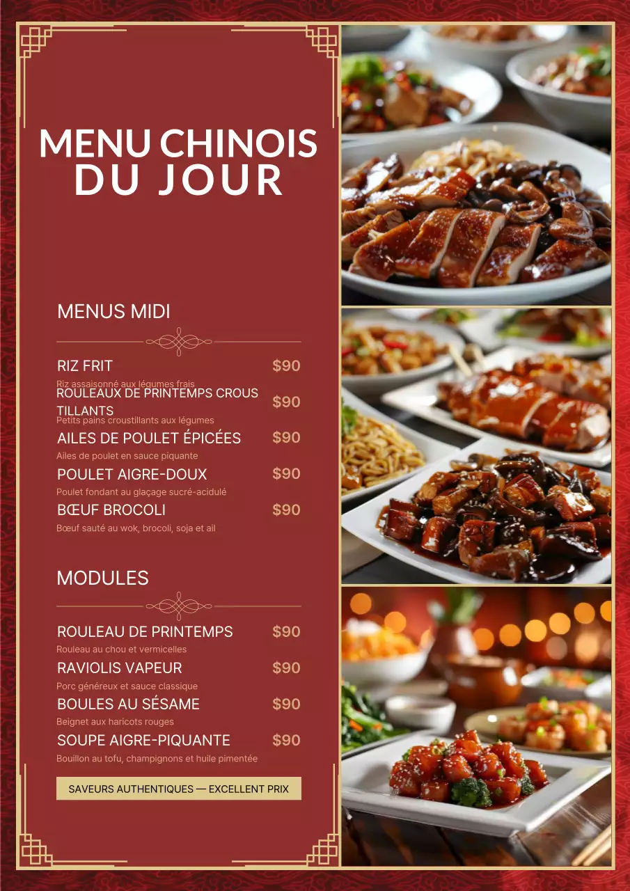 Affiche du menu du déjeuner traditionnel rouge