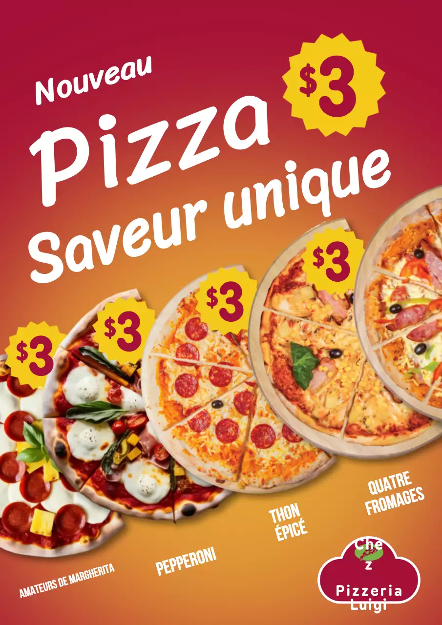 Affiche promotionnelle de pizza rétro rouge