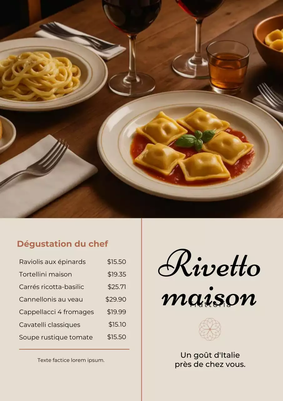 Affiche de menu italien beige et élégante