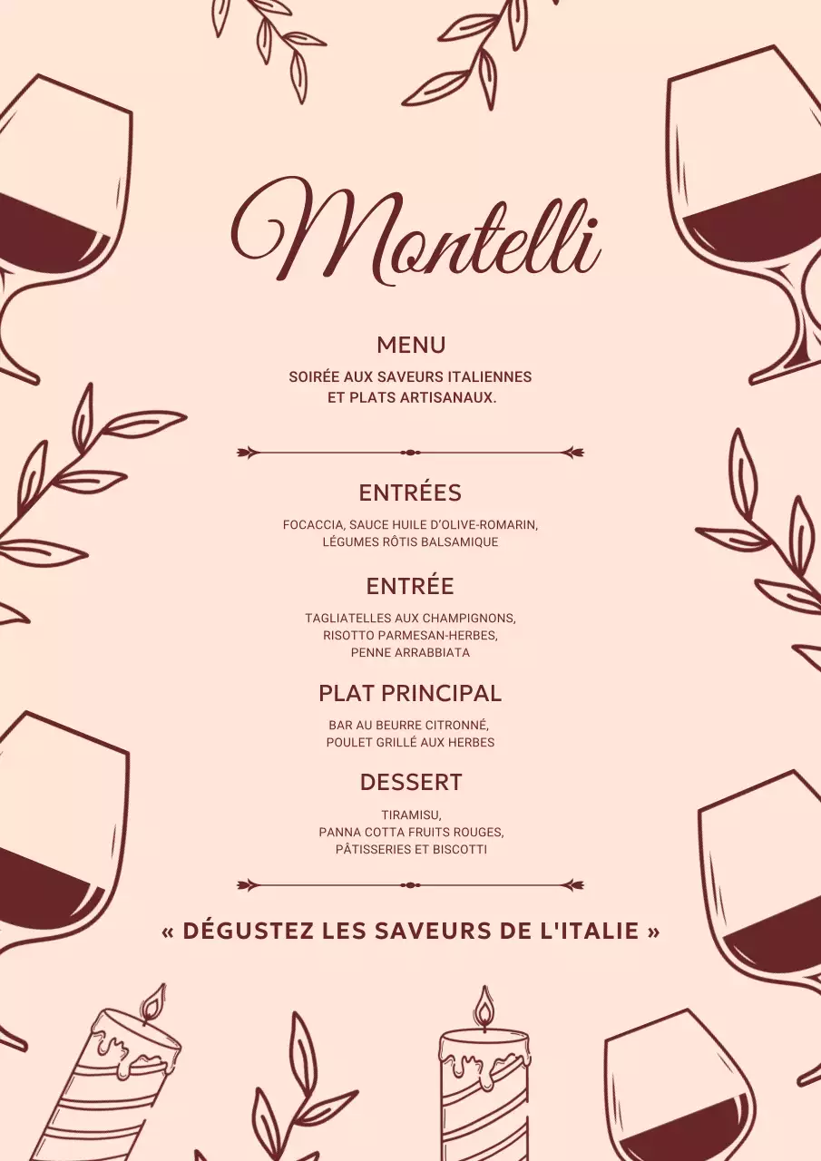 Affiche de menu de dîner beige élégant