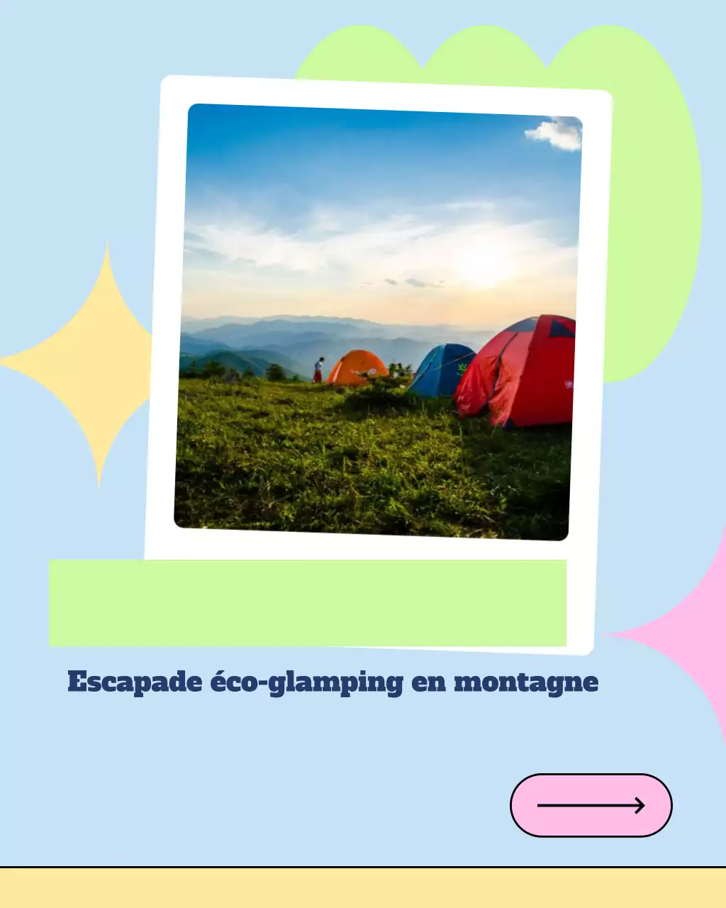 Modèle de médias sociaux pour les activités de voyage de la fête du Travail, vert, jaune et rose