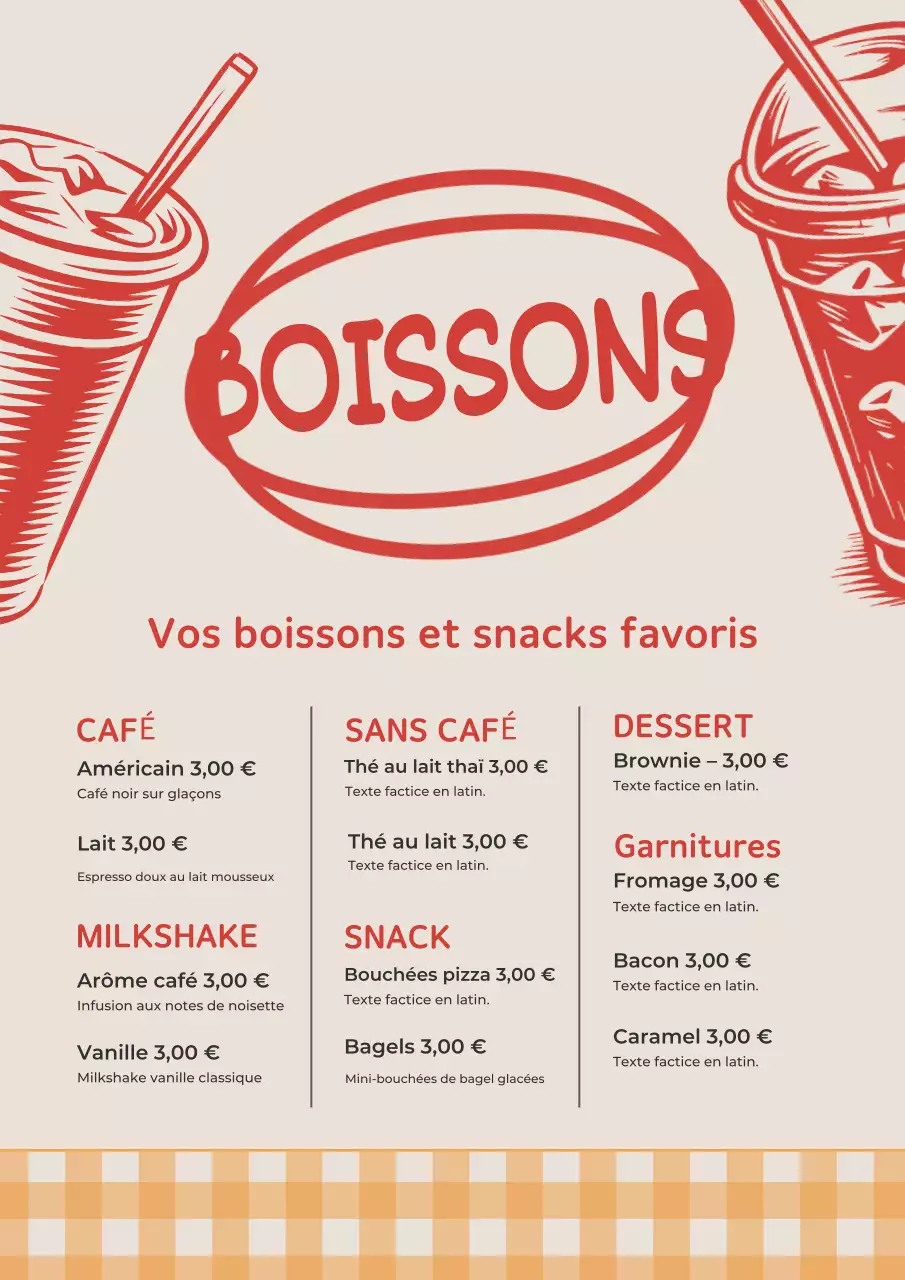 Affiche de menu de boissons rétro rouge