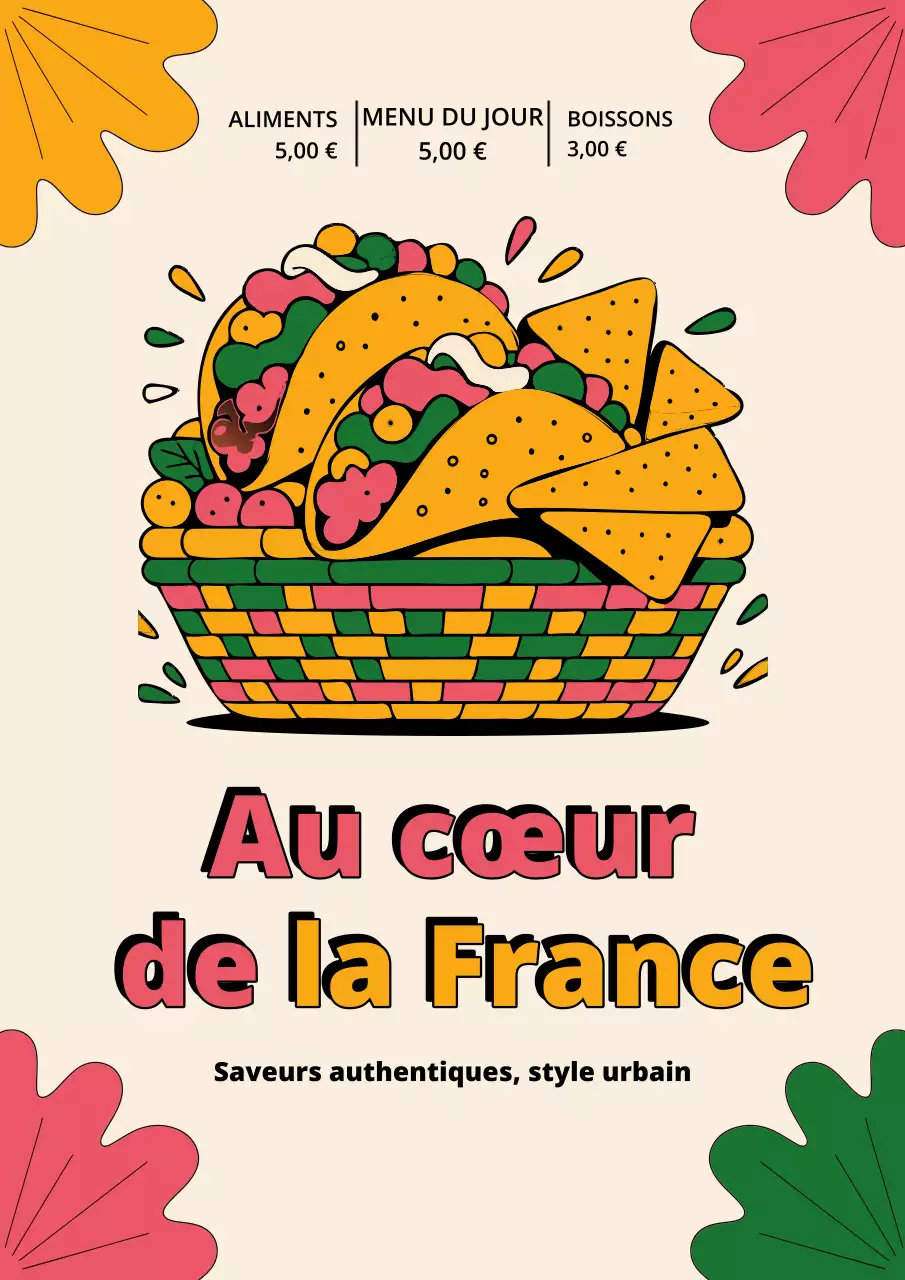 Affiche publicitaire colorée de menu mexicain rétro
