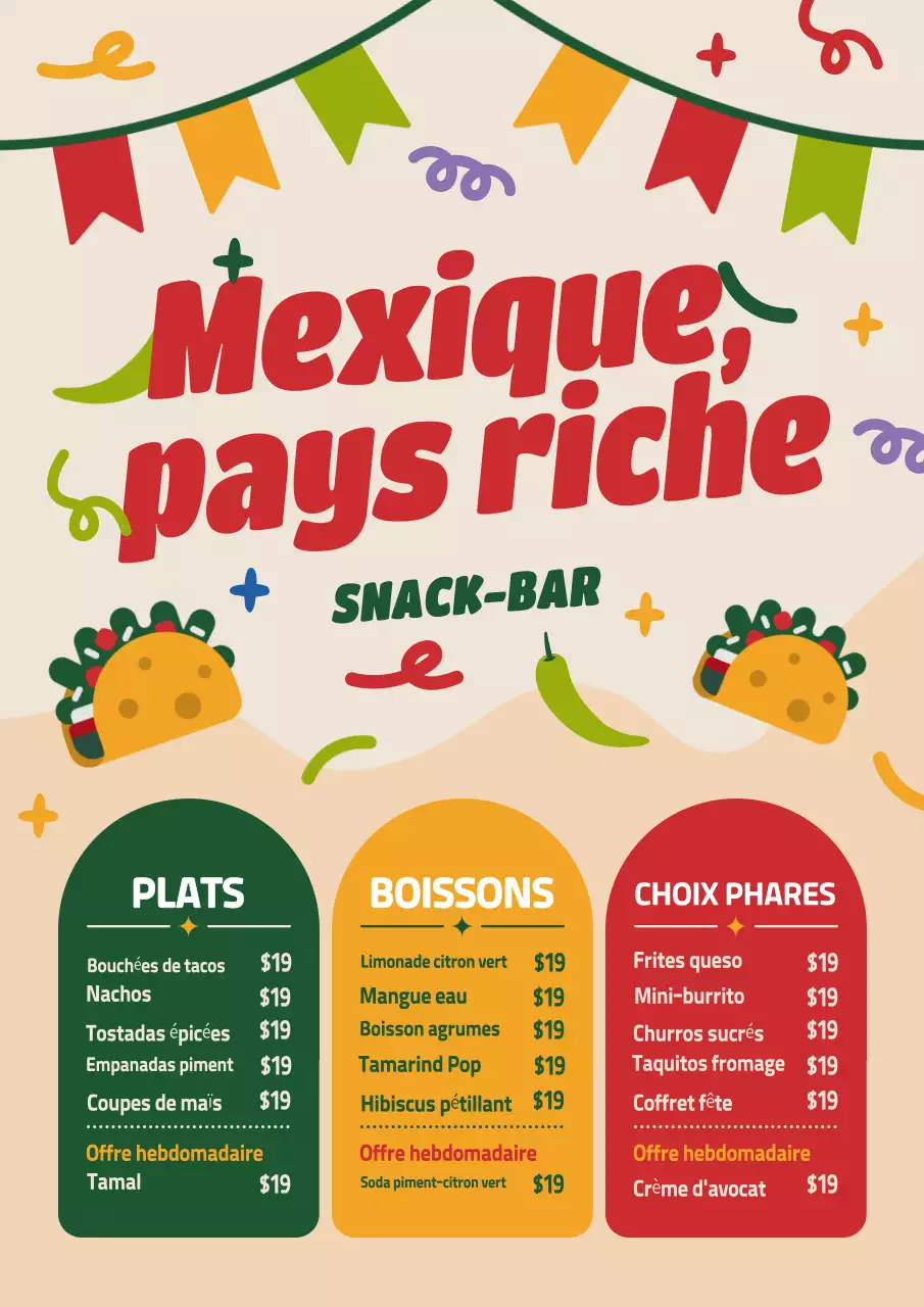 Affiche de menu de collation rétro colorée