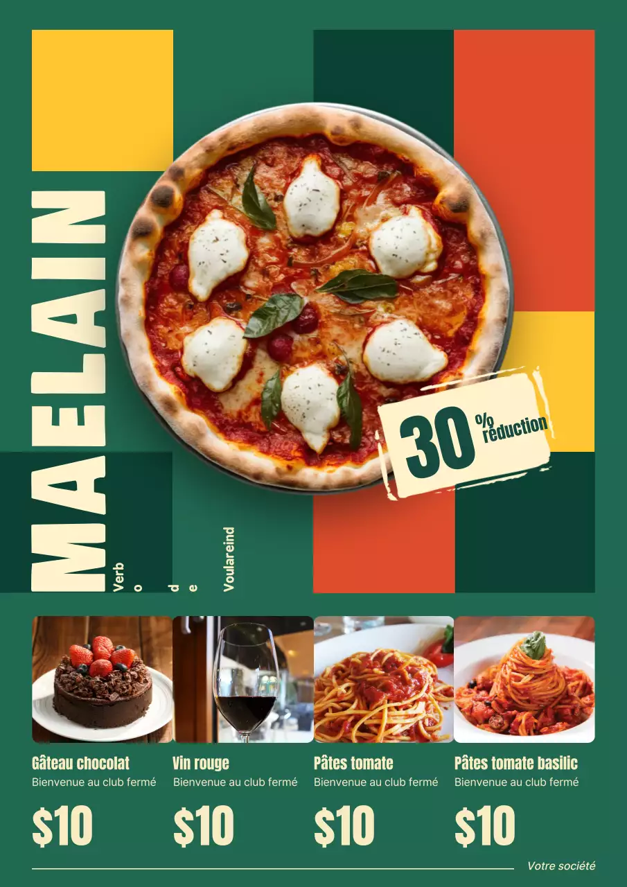 Affiche publicitaire rétro verte pour pizza