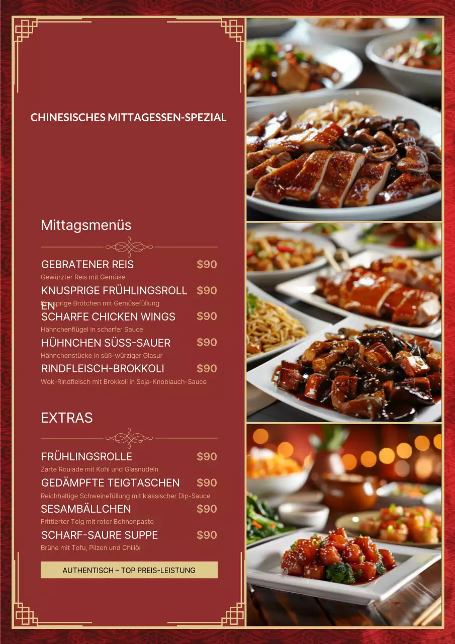 Rotes traditionelles Mittagsmenü-Poster