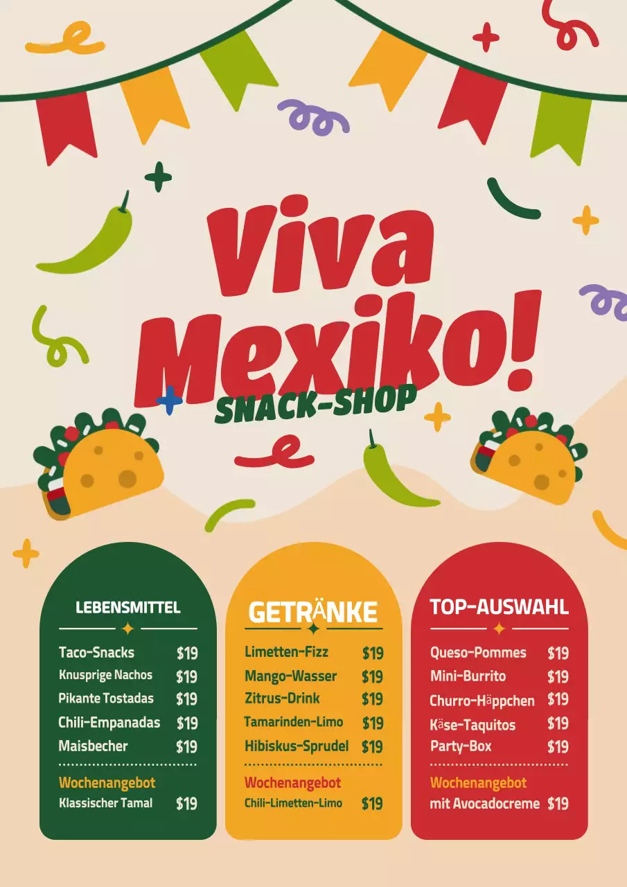 Buntes Retro-Snack-Menü-Poster