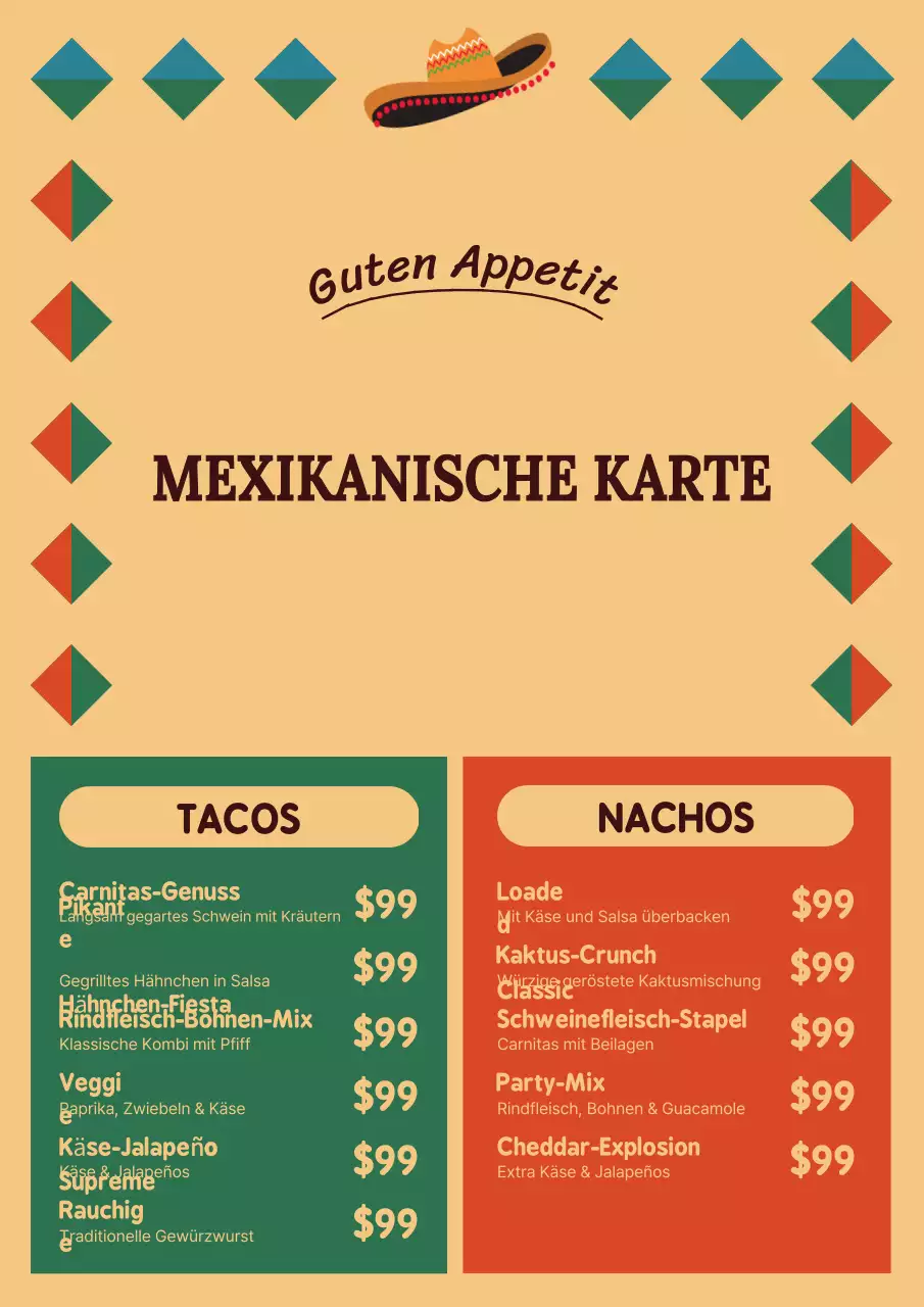 Beiges traditionelles mexikanisches Menüdesign Poster
