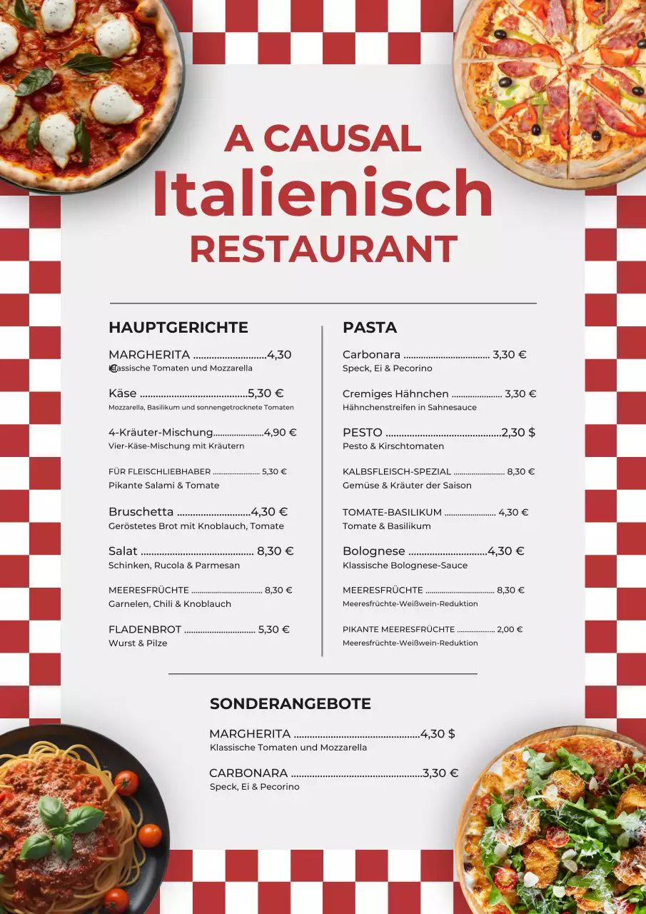 Rotes klassisches italienisches Menü Poster