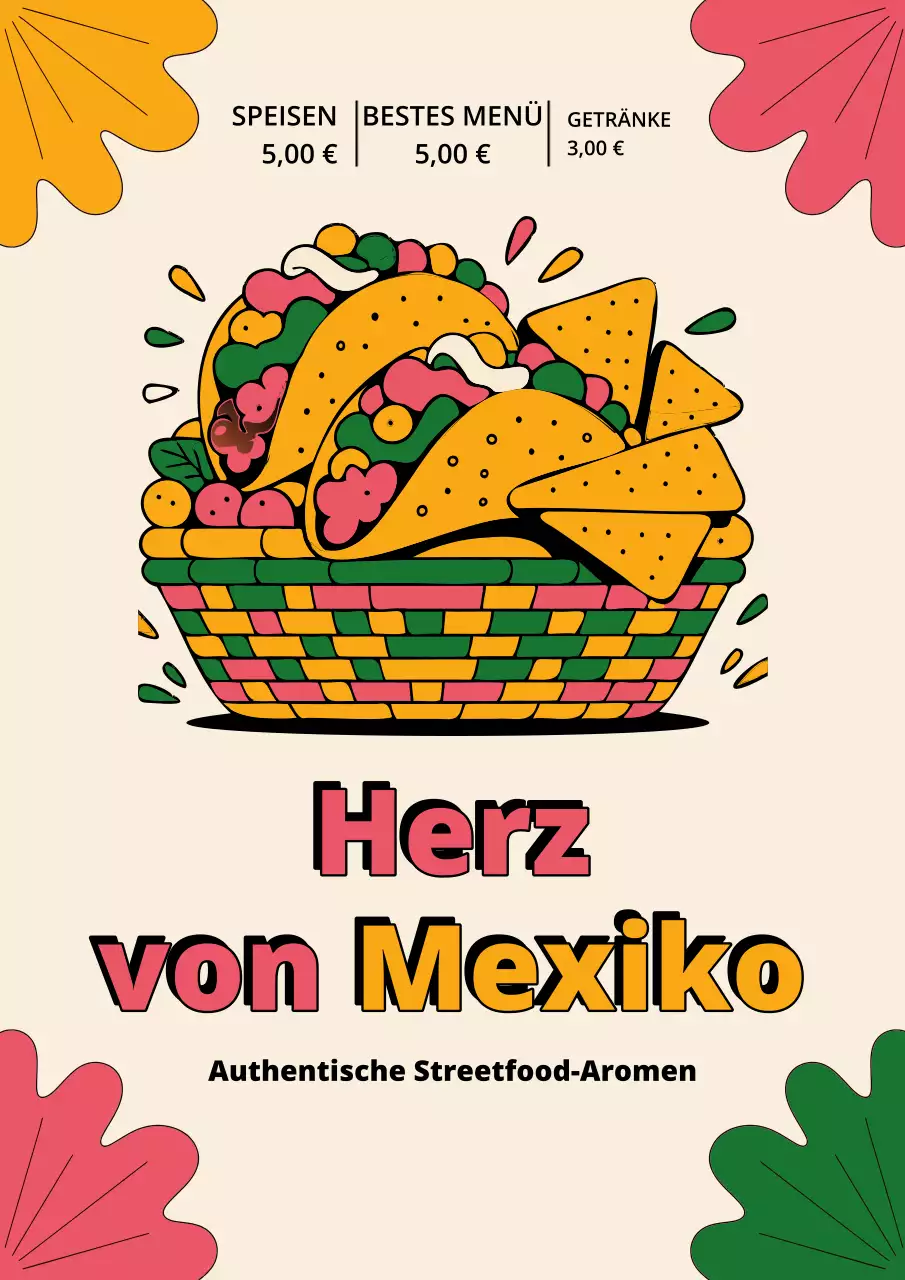Buntes Retro-mexikanische Menü-Werbungsplakat