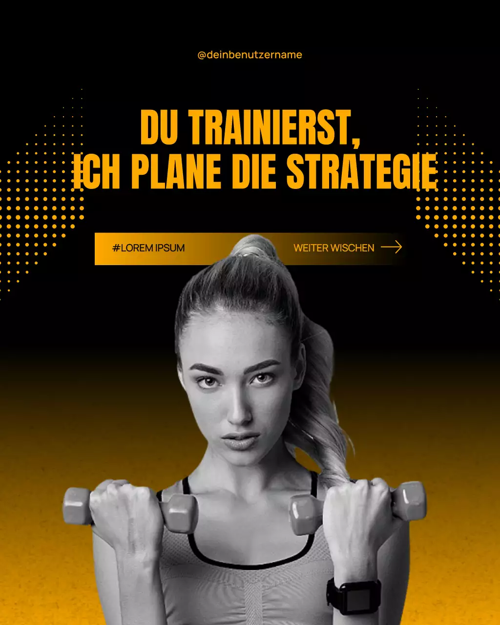 Gelber, fetter Instagram-Beitrag zur Fitness-Werbung