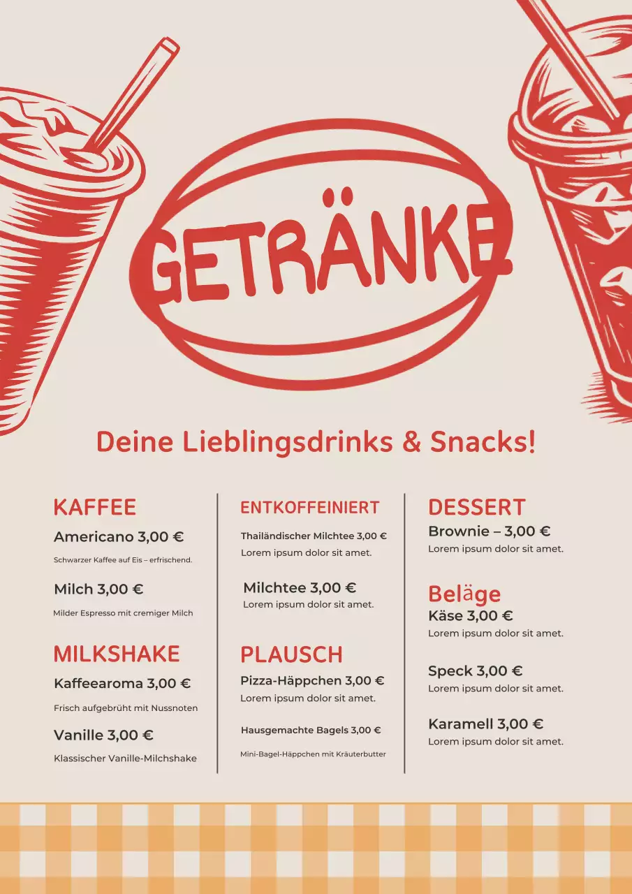 Rotes Retro-Getränkemenü Poster