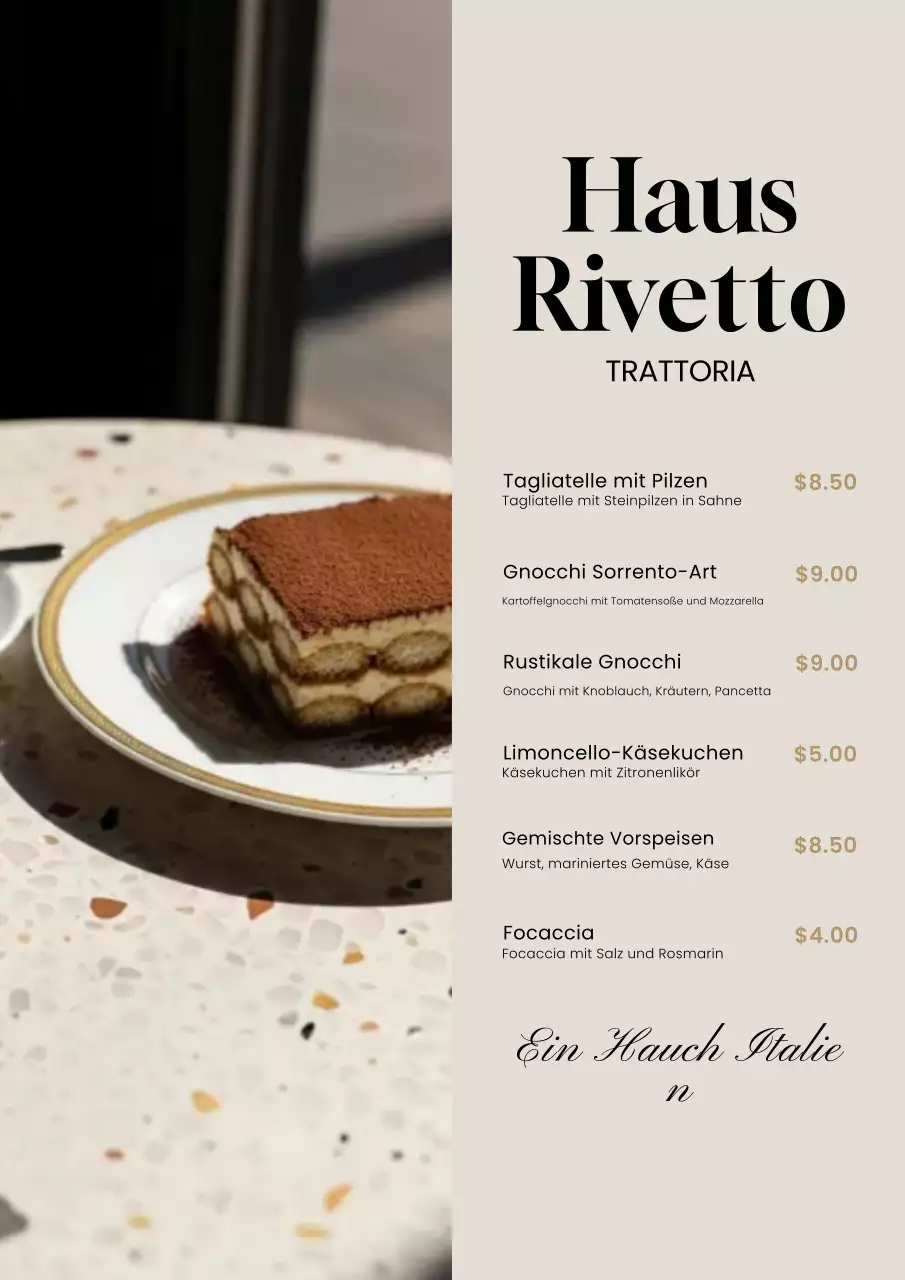 Beige Elegantes italienisches Menü Poster