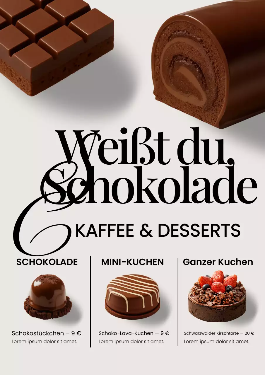 Braunes elegantes Dessertmenü Poster