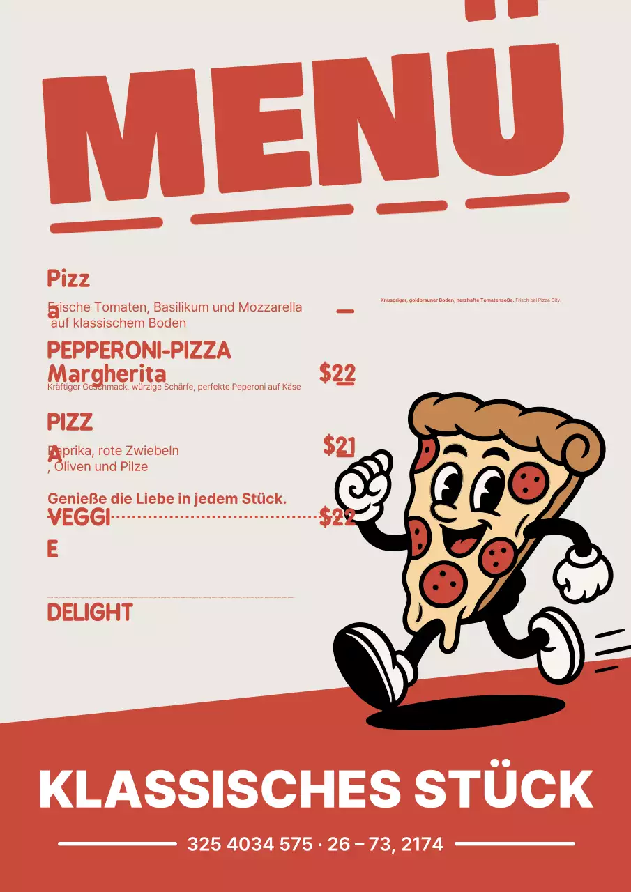 Rotes Retro-Pizza-Menü-Poster