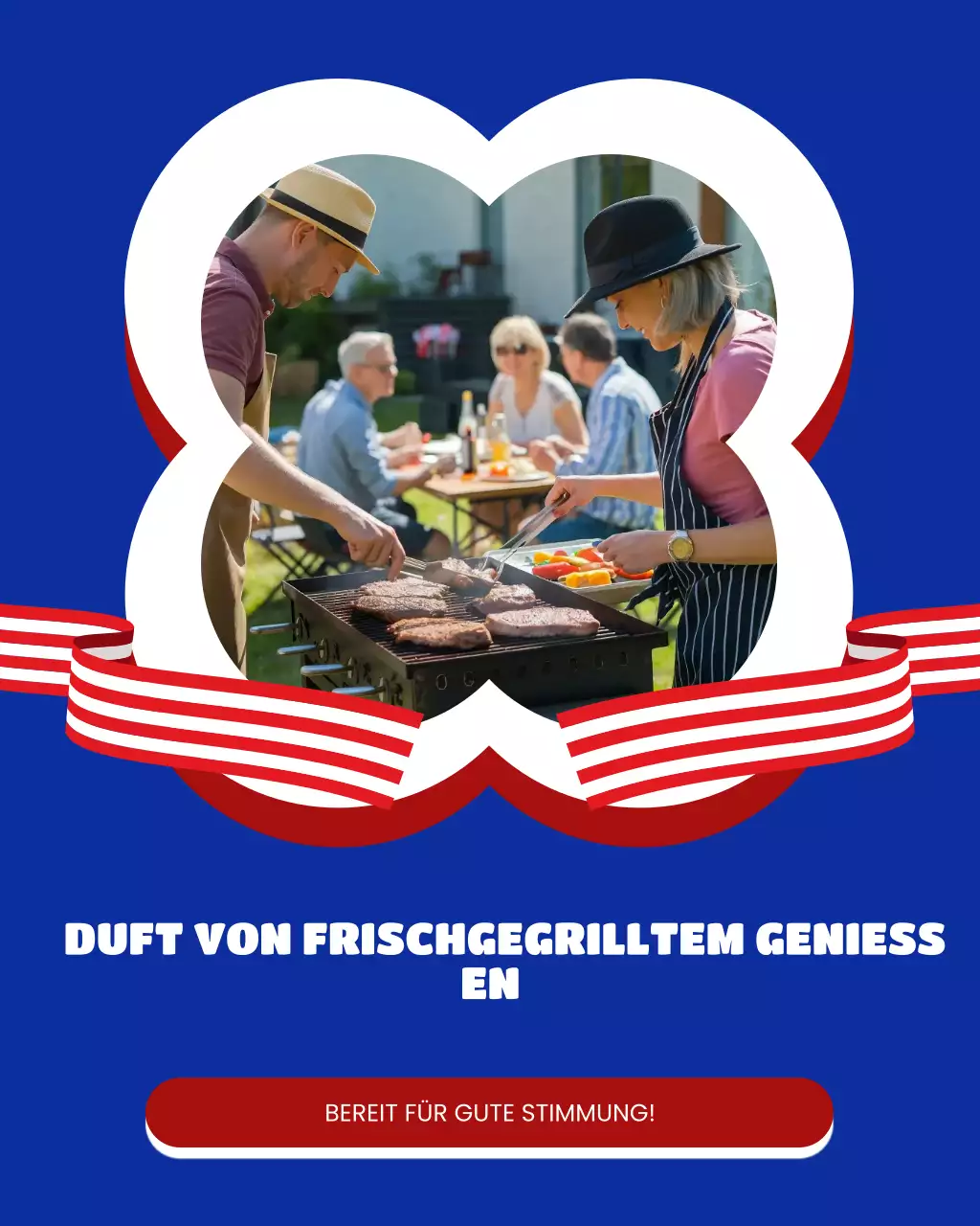 Blauer und roter, kräftiger moderner Instagram-Karussell-Beitrag zum Labor Day-Community-Picknick