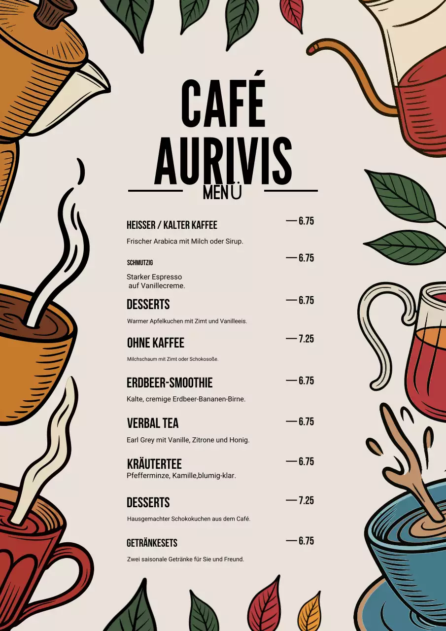 Buntes Retro-Café-Menü-Poster