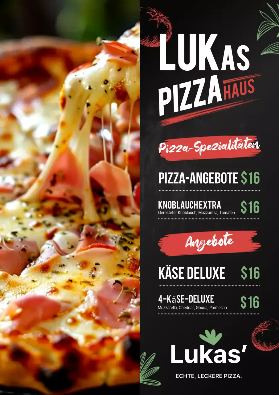 Rotes rustikales Pizza-Menü Poster