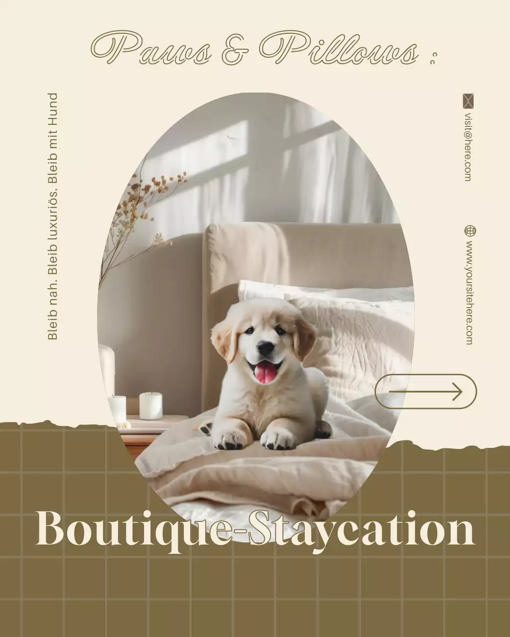 Eleganter Instagram-Post zur Werbung für ein Tierhotel in Beige und Braun