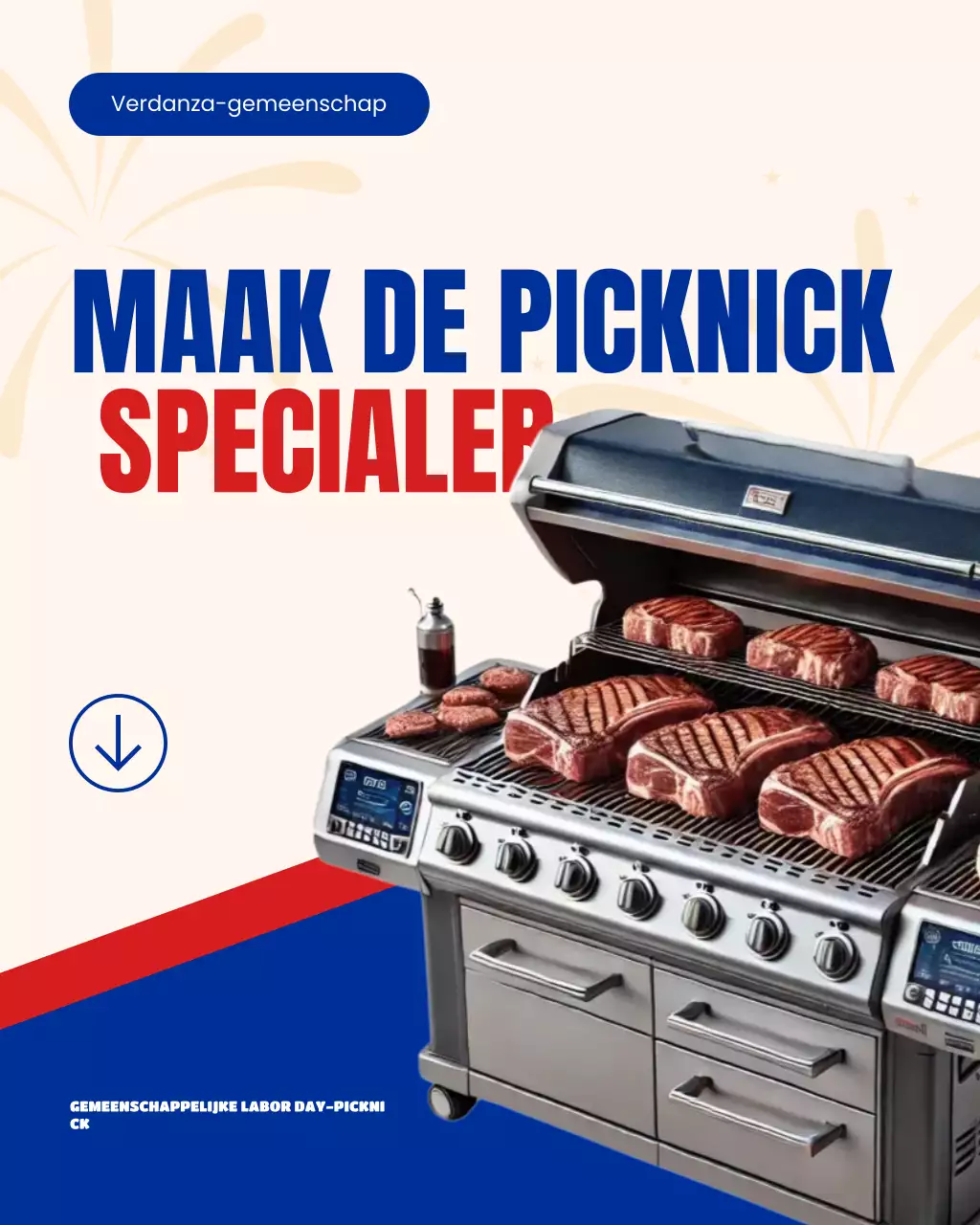 Blauwe en rode gewaagde Instagram-carrouselpost voor de Dag van de Arbeid-gemeenschap