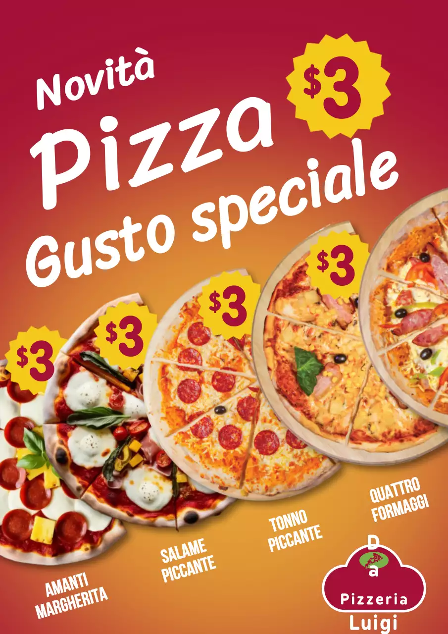 Poster promozionale della pizza retrò rossa
