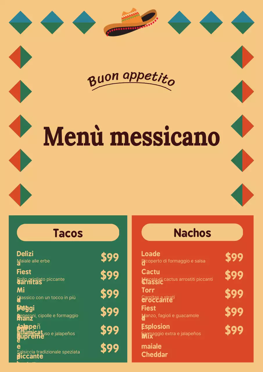 Poster di design del menu tradizionale messicano beige