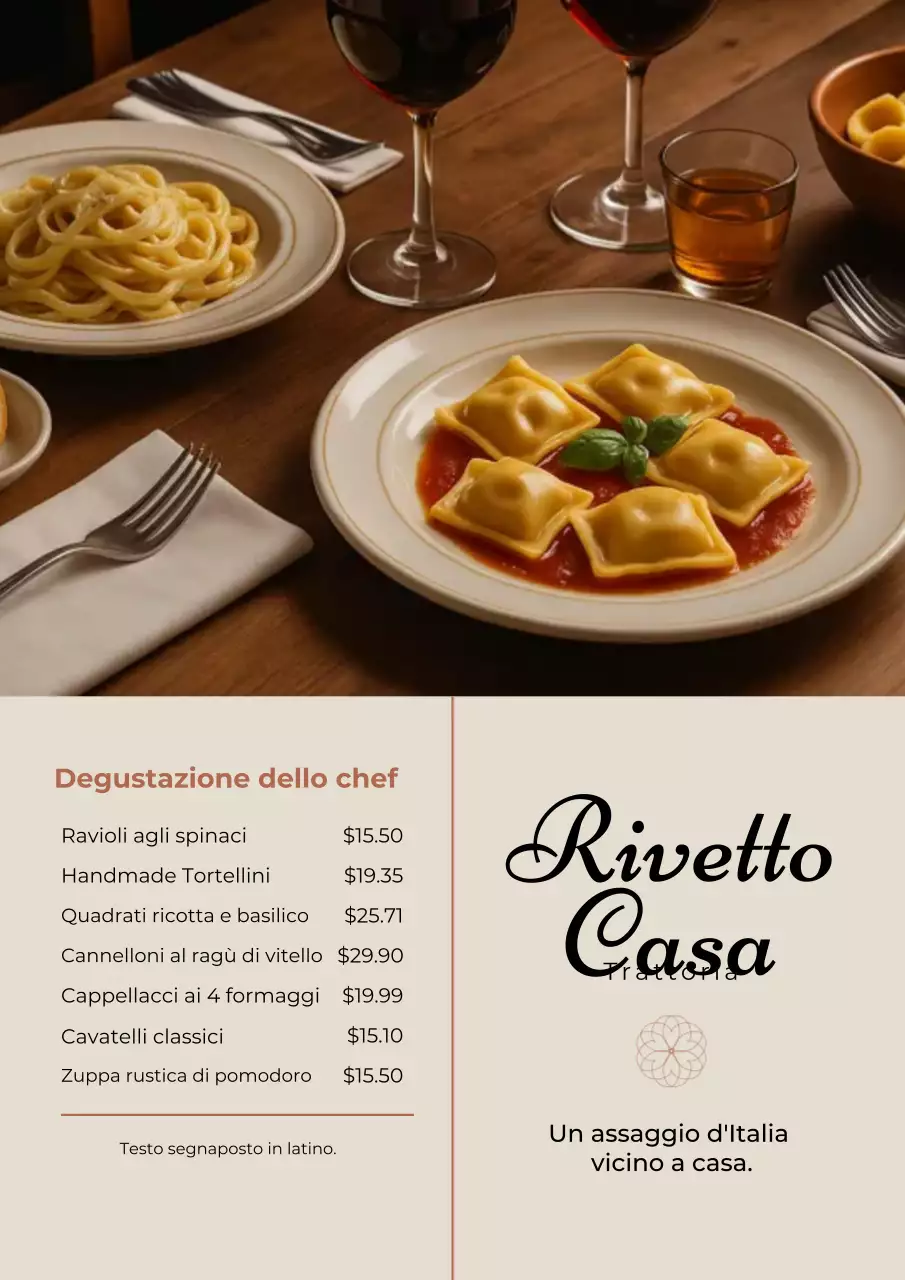 Poster elegante del menu italiano beige