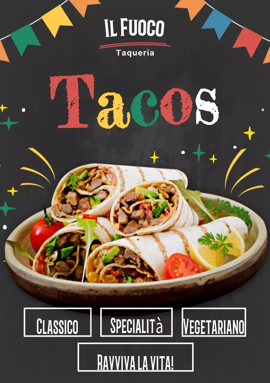 Poster promozionale di tacos tradizionali colorati