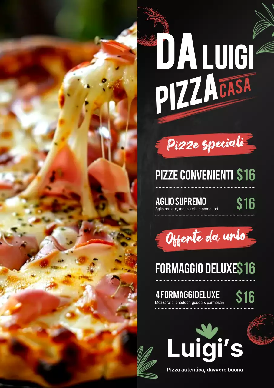 Poster del menu della pizza rustica rossa