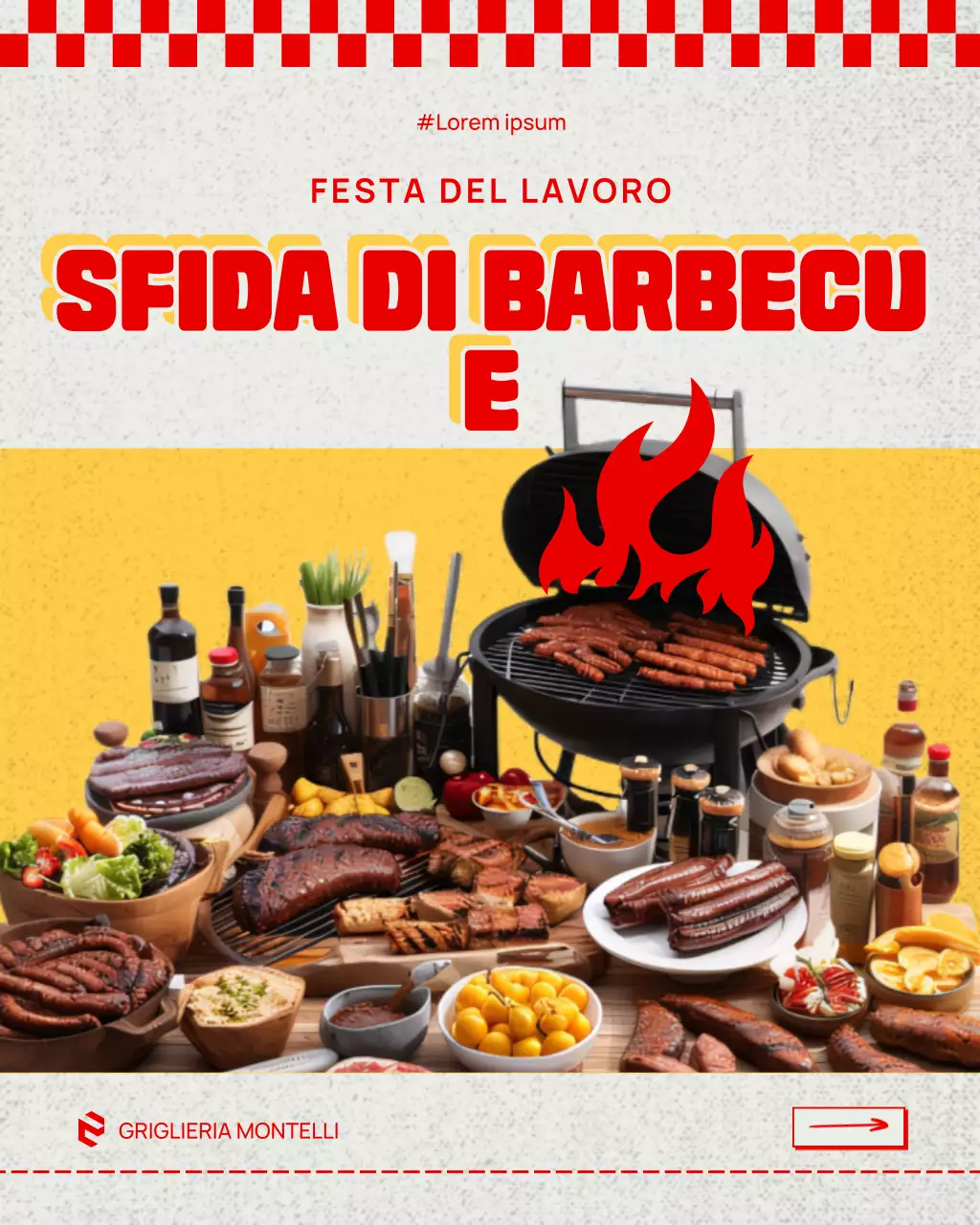 Post di Instagram sulla promozione del barbecue rustico rosso