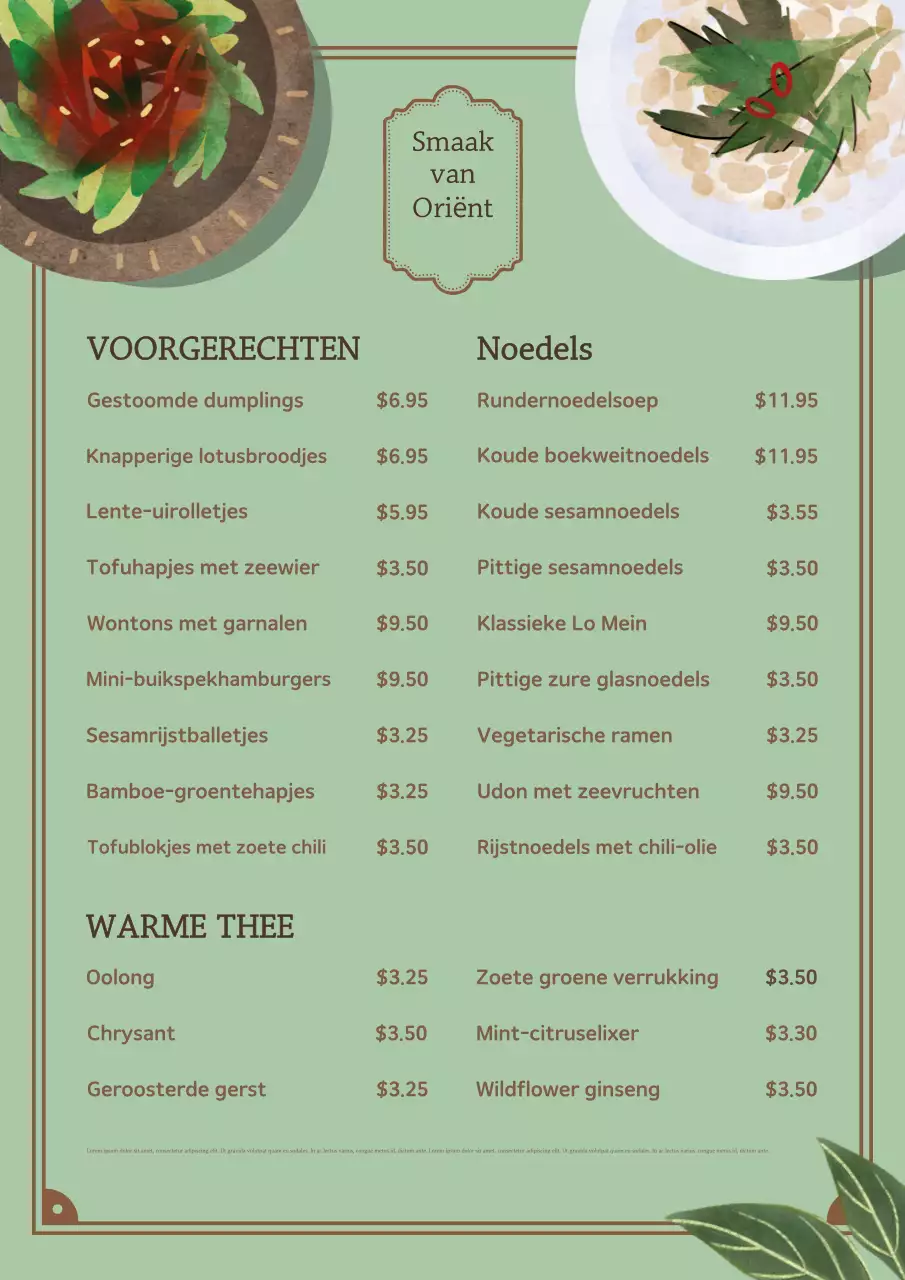 Groene elegante restaurantmenuposter