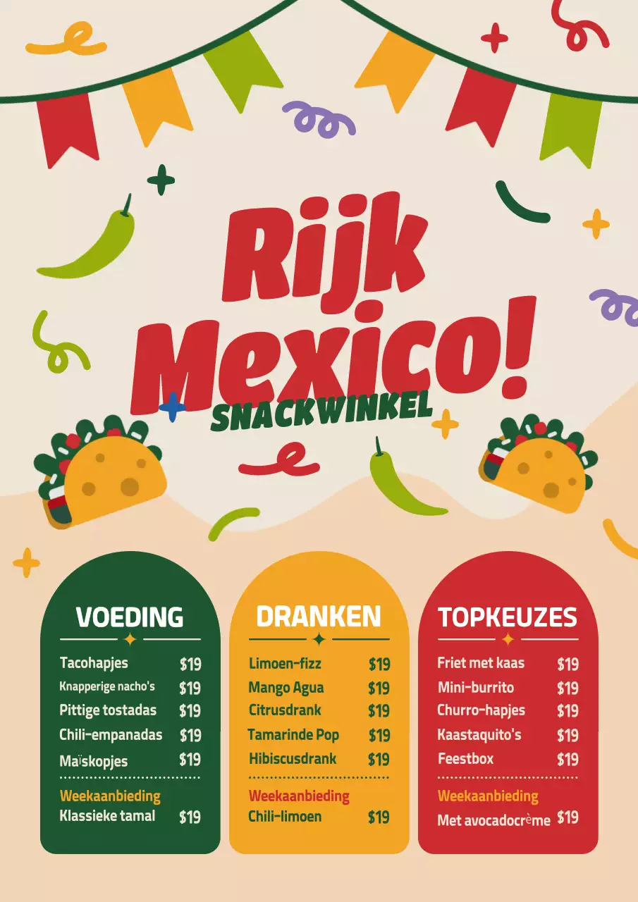 Kleurrijke retro snackmenuposter