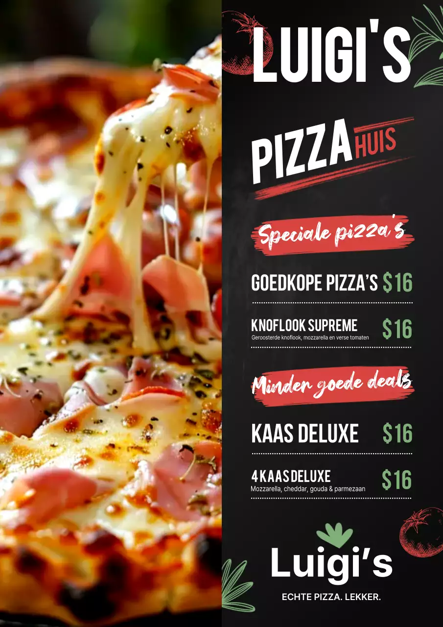 Rode rustieke pizza menuposter