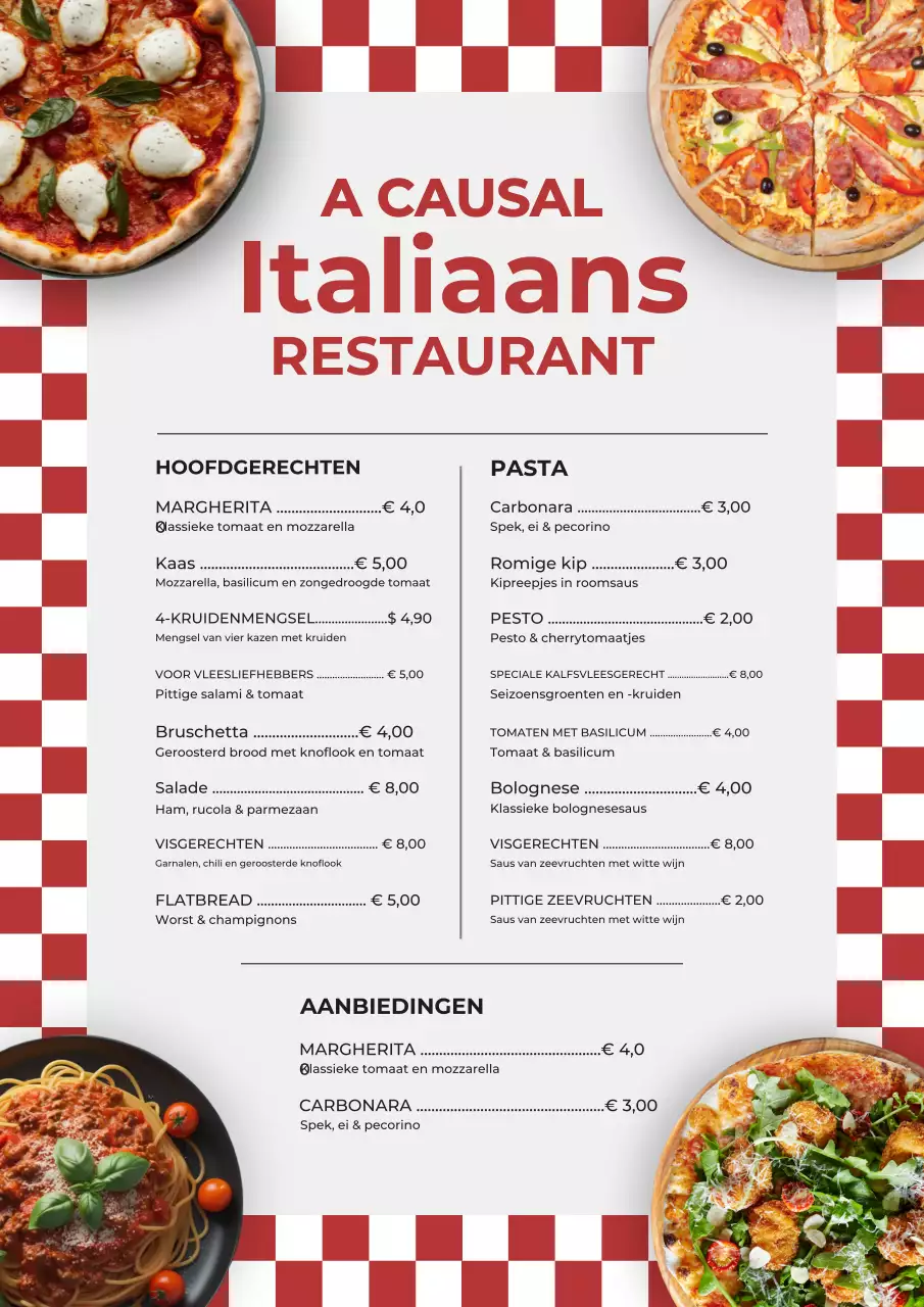 Rode klassieke Italiaanse menuposter