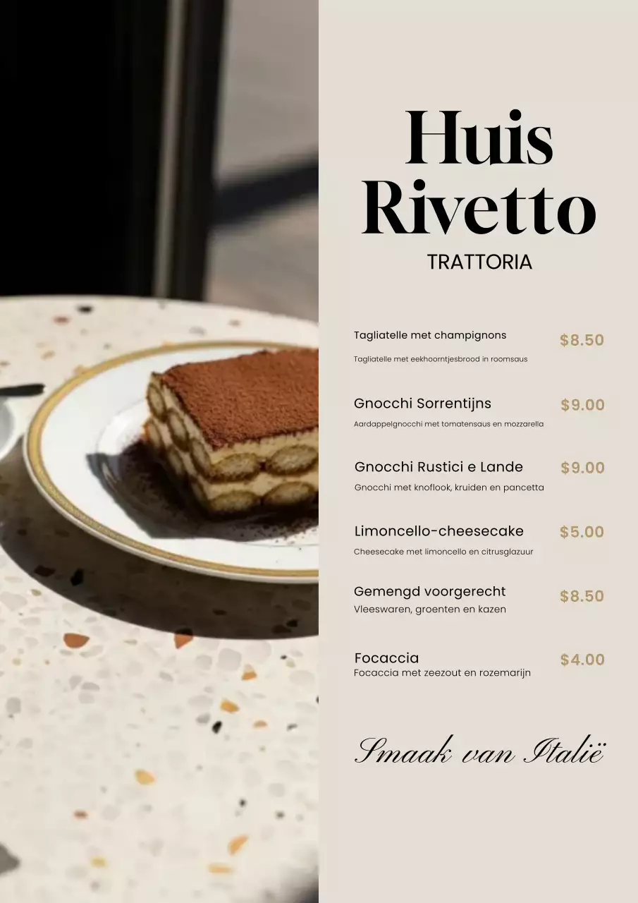 Beige elegante Italiaanse menuposter