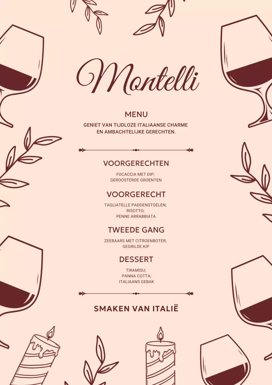 Beige elegante dinermenuposter