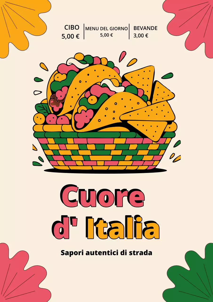 Manifesto pubblicitario colorato del menu messicano retrò