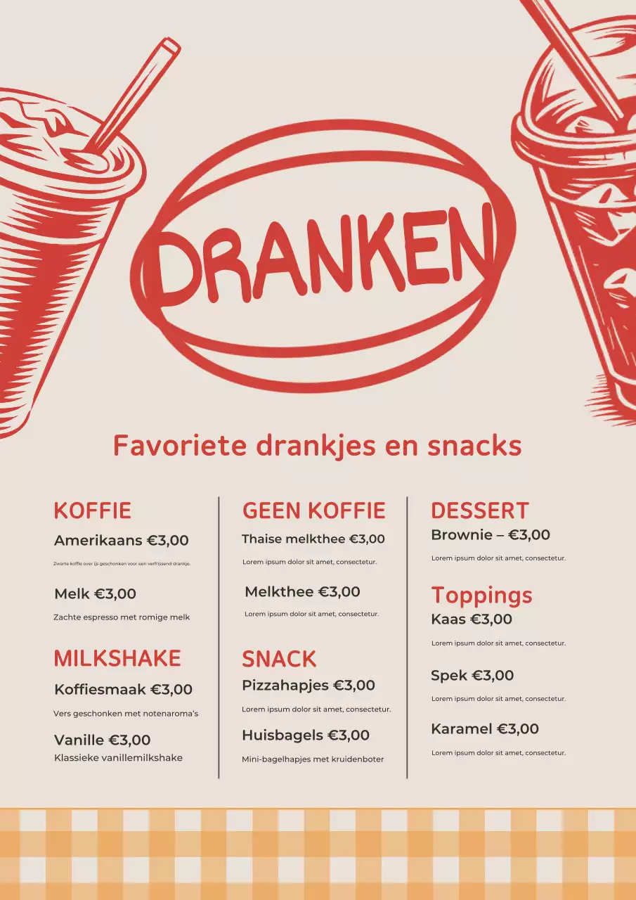 Rode Retro Drankenmenu Poster