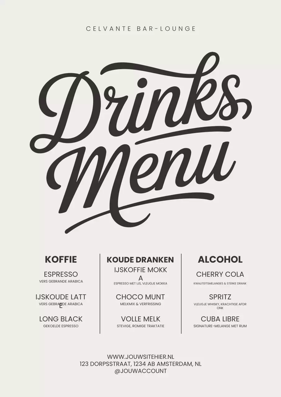 Zwarte elegante drankmenuposter