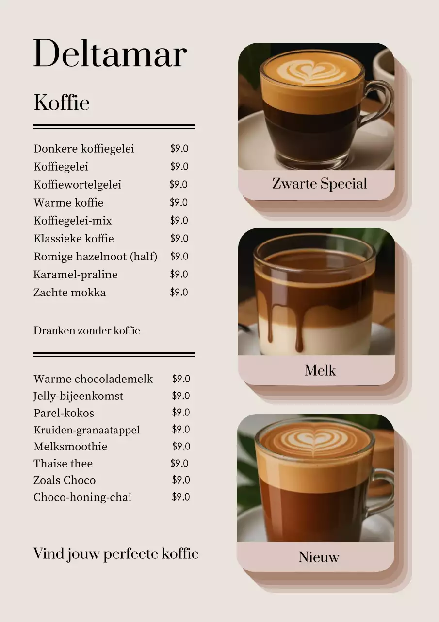 Beige moderne koffiemenuposter