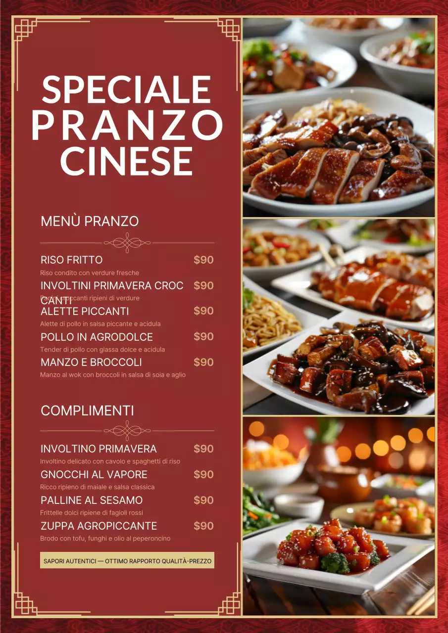 Poster del menu tradizionale del pranzo rosso