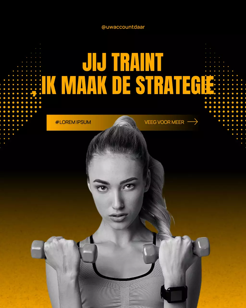 Instagram-bericht met gele, opvallende fitnesspromotie