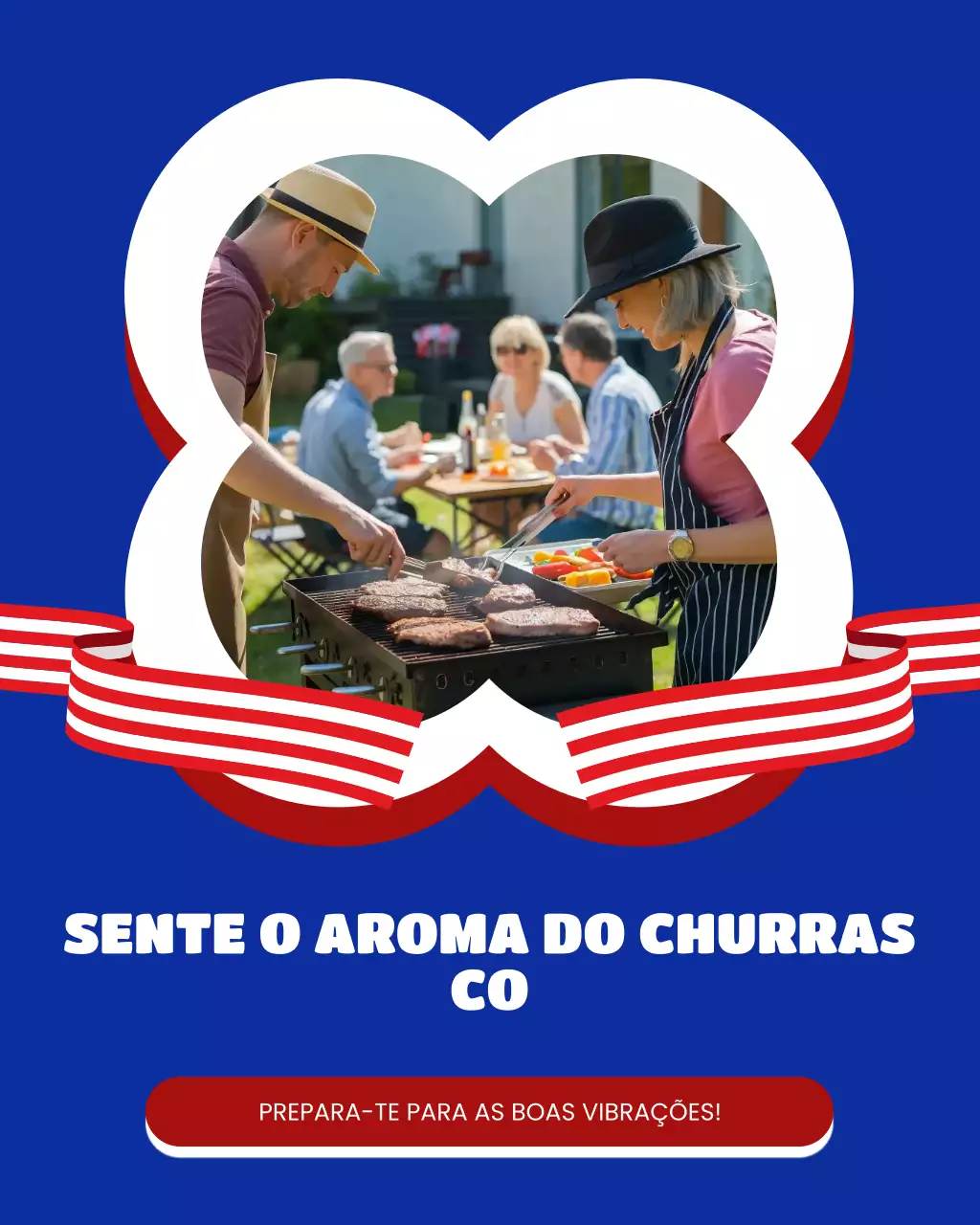 Postagem em carrossel do Instagram sobre piquenique comunitário moderno e ousado no Dia do Trabalho em azul e vermelho